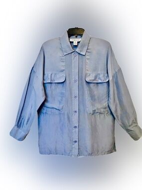 Melbourne Elements Womens S Iconic 80’s Light Blue 100% Silk Button Up Shirt
